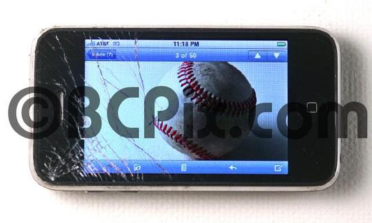 Product picture Smashed smart phone with baseball on screen
